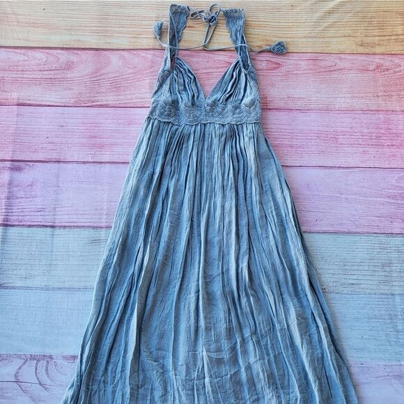 Wishlist Apparel Blue Crochet Ruffle Empire‎ Waist a Boho Festival Maxi Dress S - Picture 1 of 7